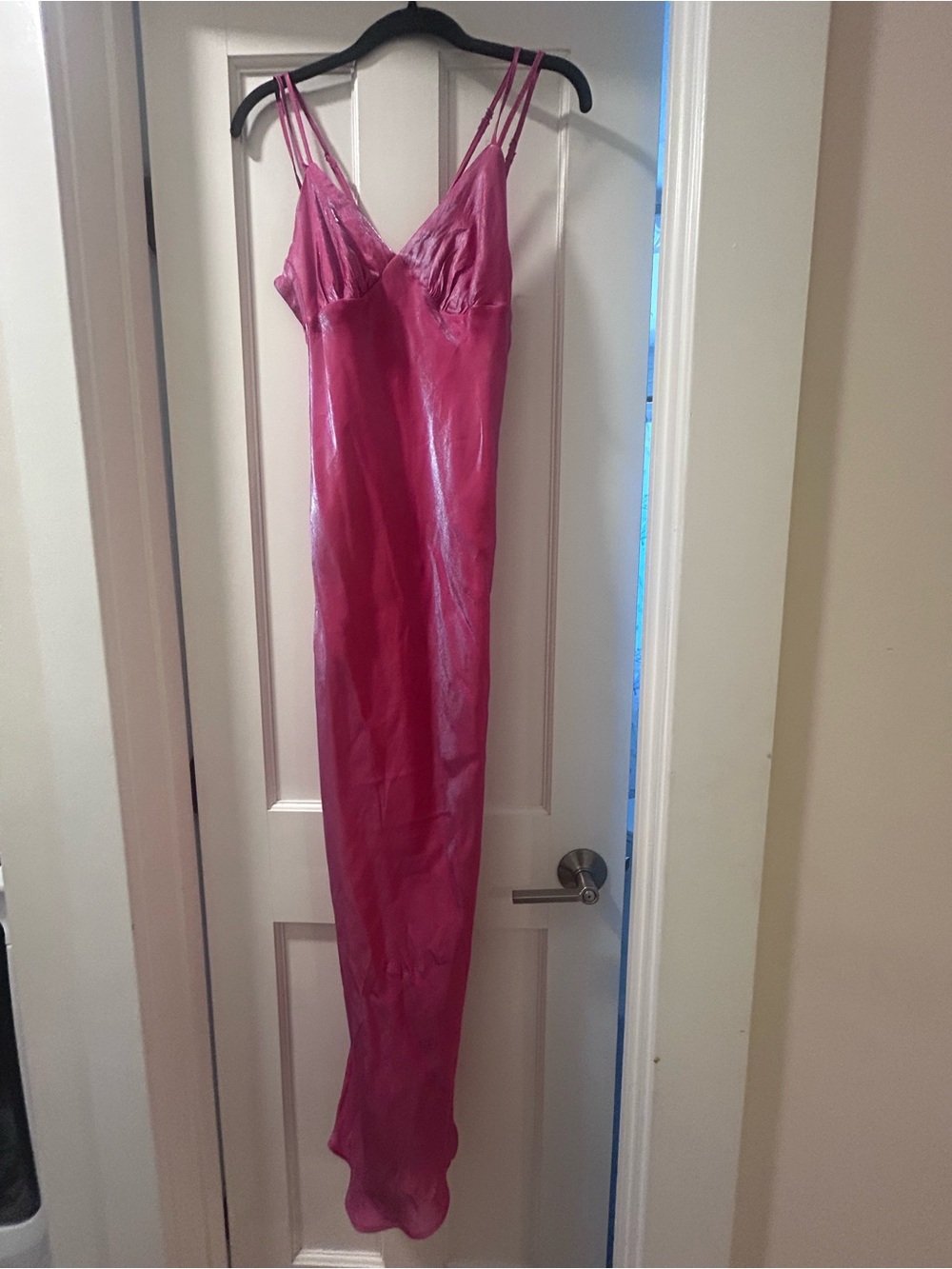 Shimmery Hot Pink Satin Slip Dress - Picture 2 of 4